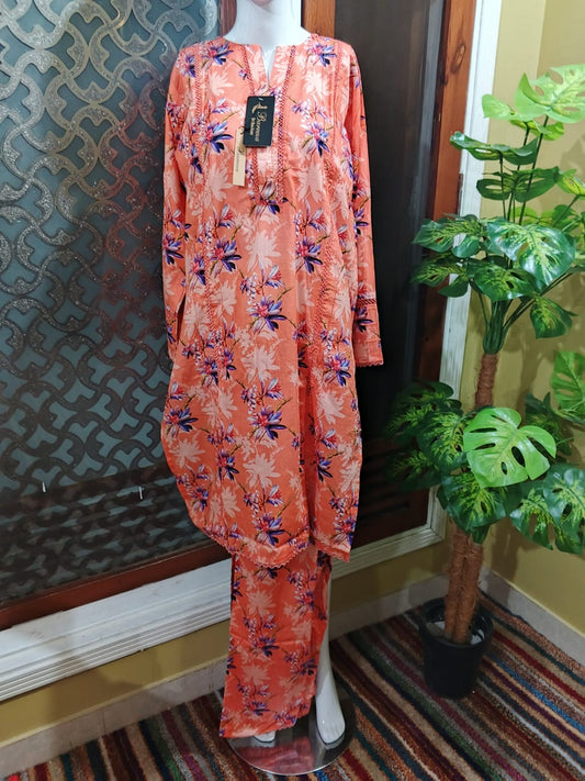 2 Pc Printed Stitched Full Length Suit