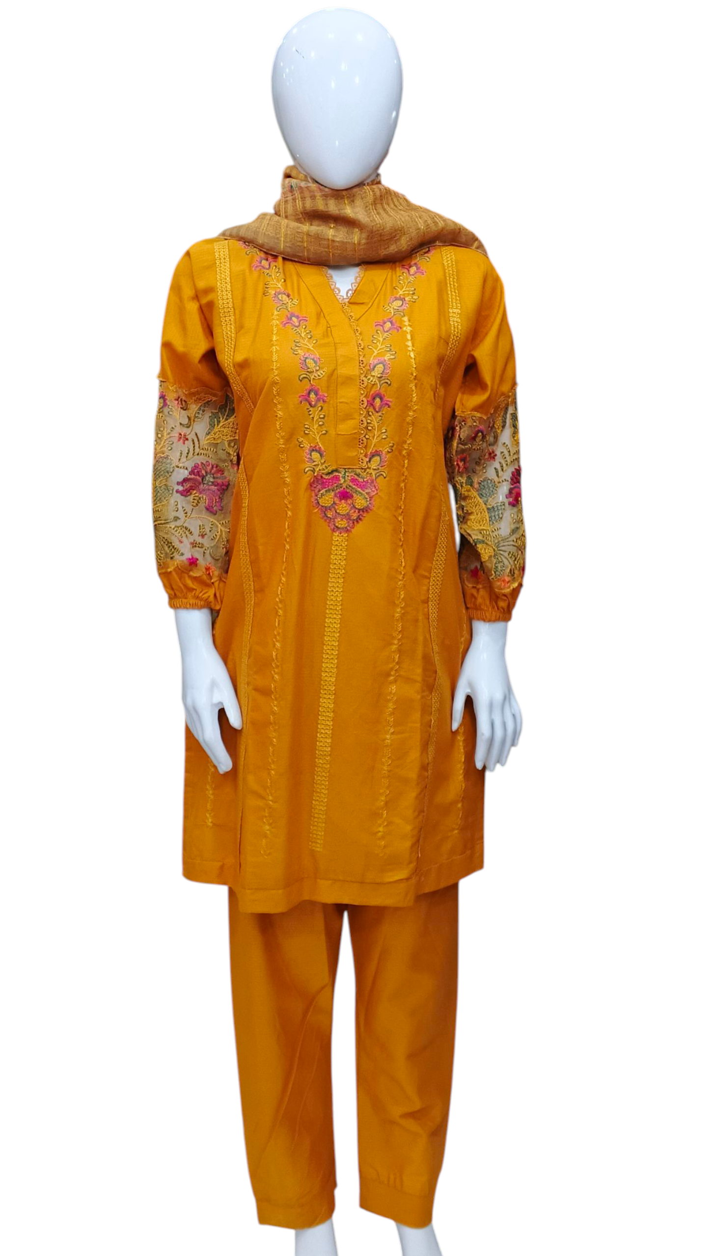 Chicken Kari With Full Embroided Sleeves 3pc Suit