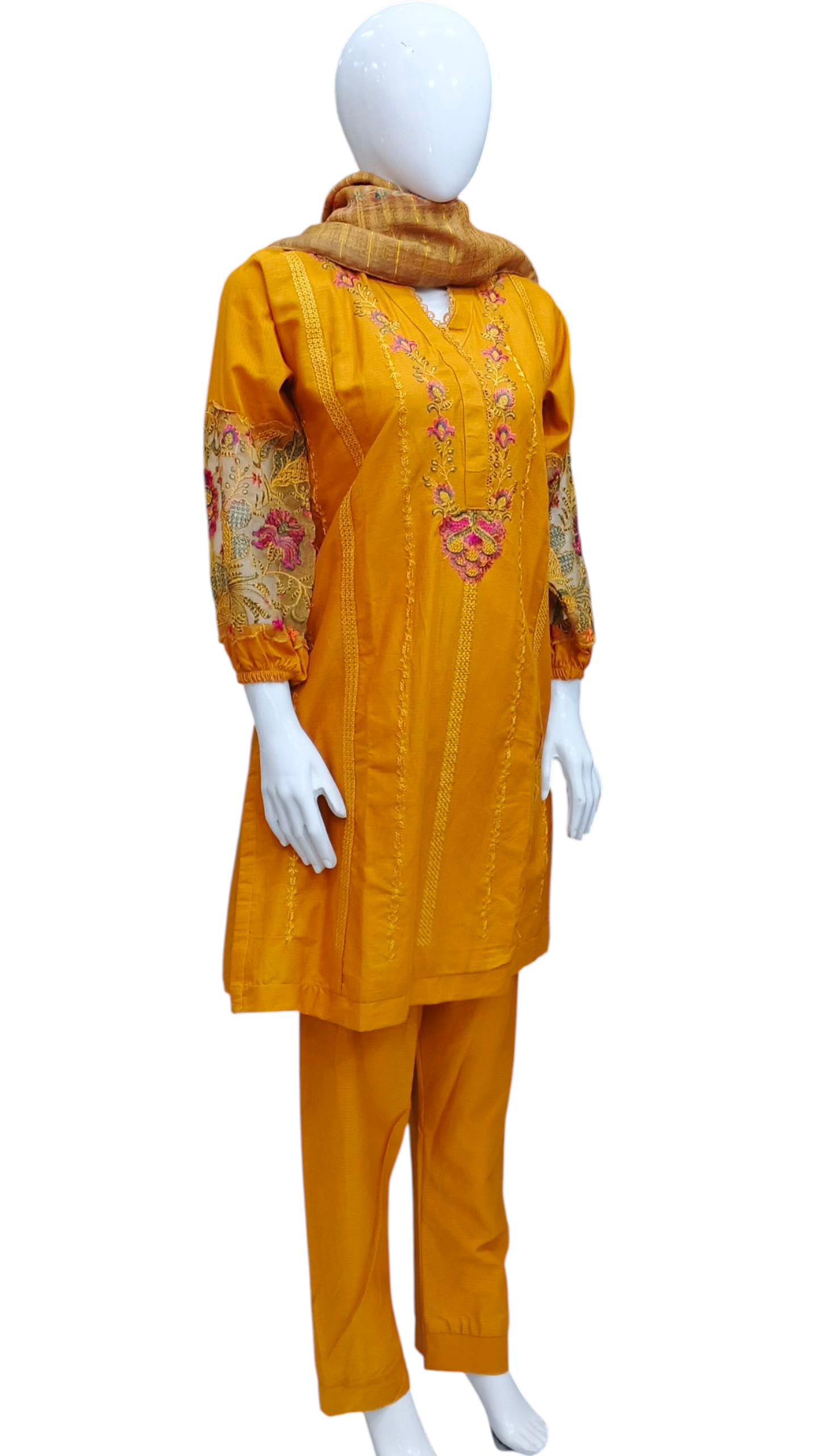 Chicken Kari With Full Embroided Sleeves 3pc Suit