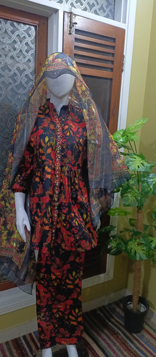3 Pc Printed Stitched Cord Set