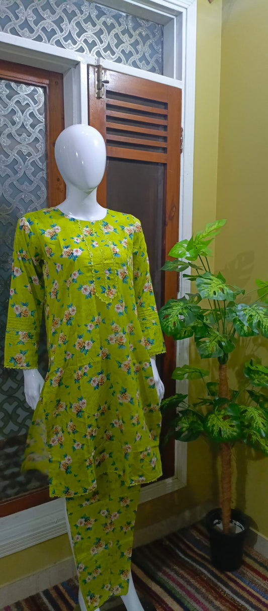 2 Pc Printed Stitched Full Length Suit