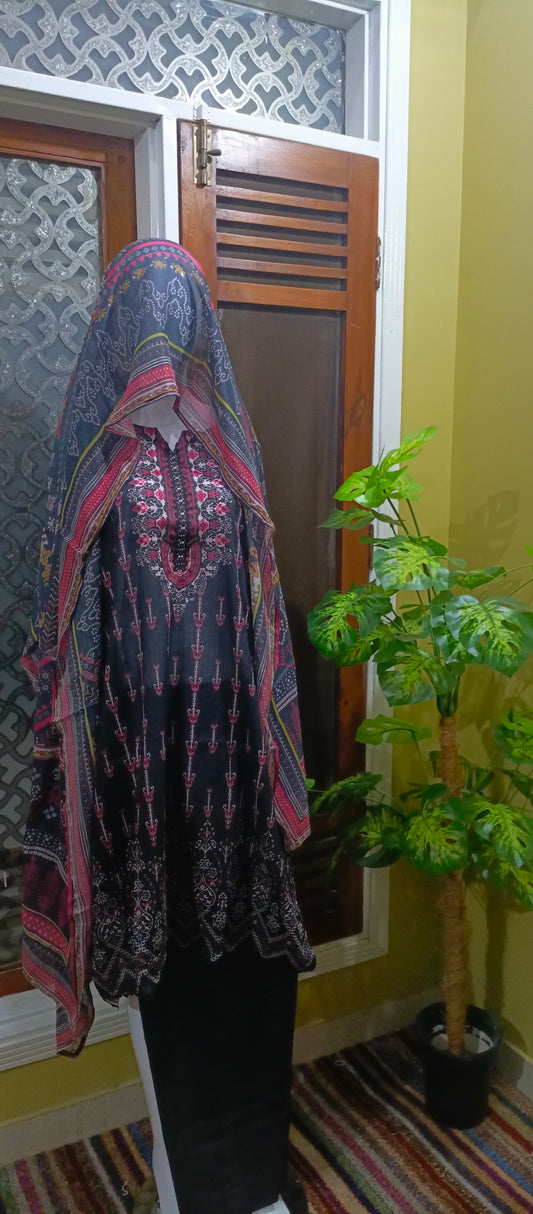 3 Pc Printed Stitched Full Length Suit
