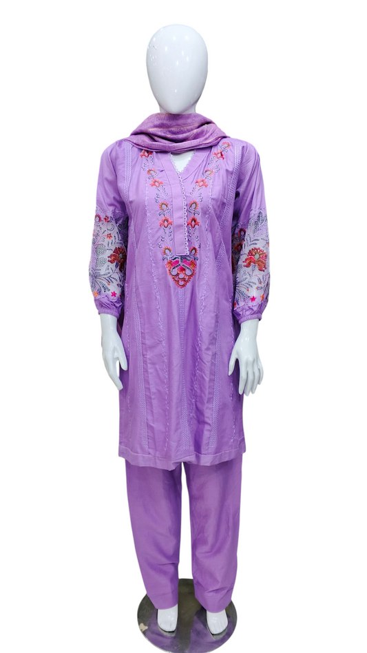 Chicken Kari With Full Embroided Sleeves 3pc Suit