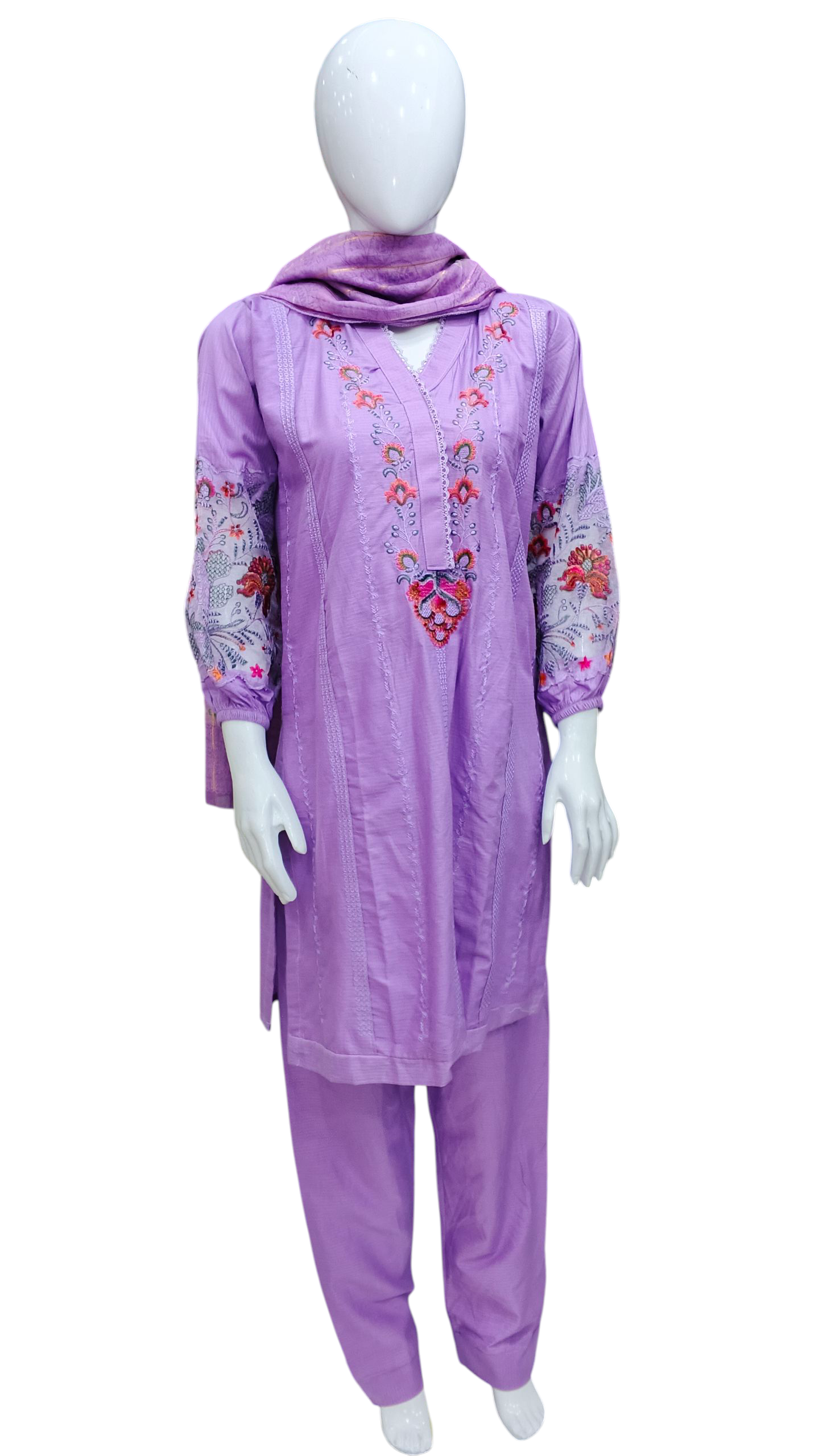 Chicken Kari With Full Embroided Sleeves 3pc Suit