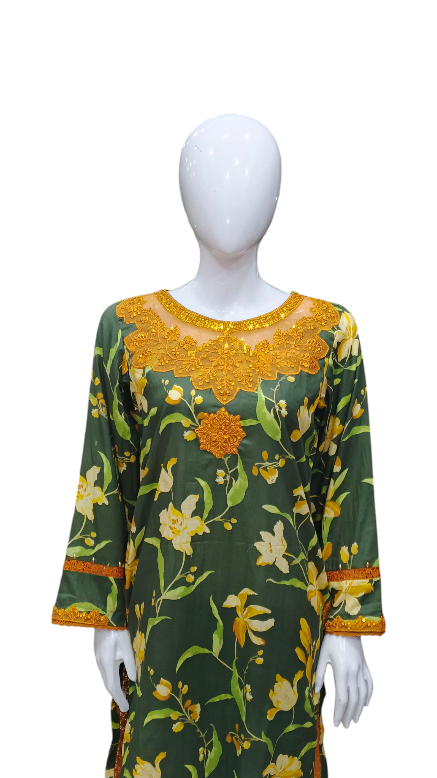 Bareeze Lawn Embroided Neck  With Lacing Chawk Farshi Shalwar 2pc suit