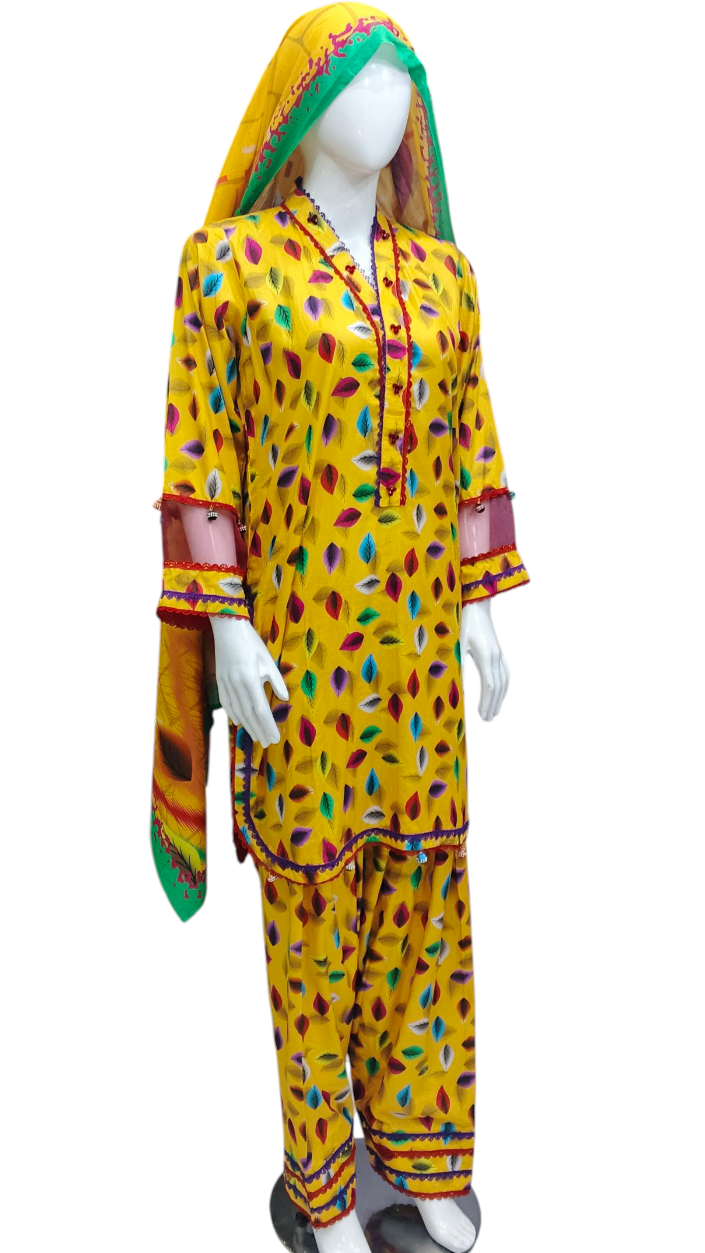 Bareeze Lawn Organza With Laces Stitching Farsgi Shalwar 3pc Suit